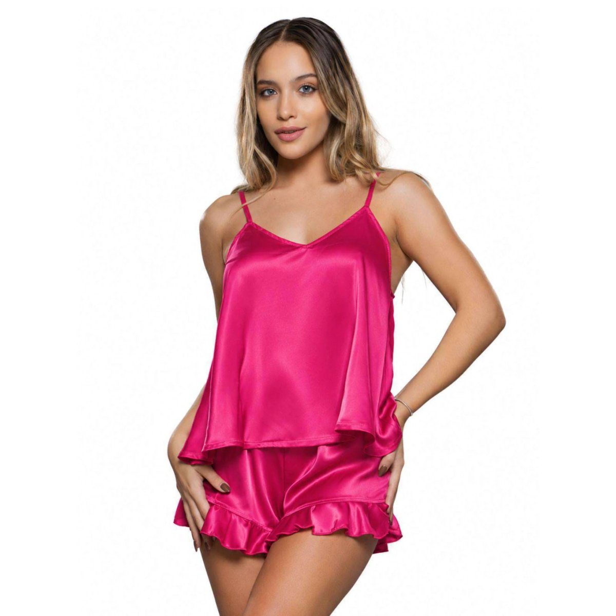 Pijama Raso Con Bretel Y Short Negro o Fucsia Cocot 7482