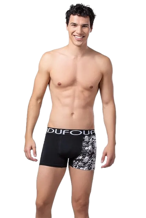 Boxer Algodon Y Lycra C/Pierna Estampada Negro o Azul Francia o Melange o Azul Marino Cocot 11874