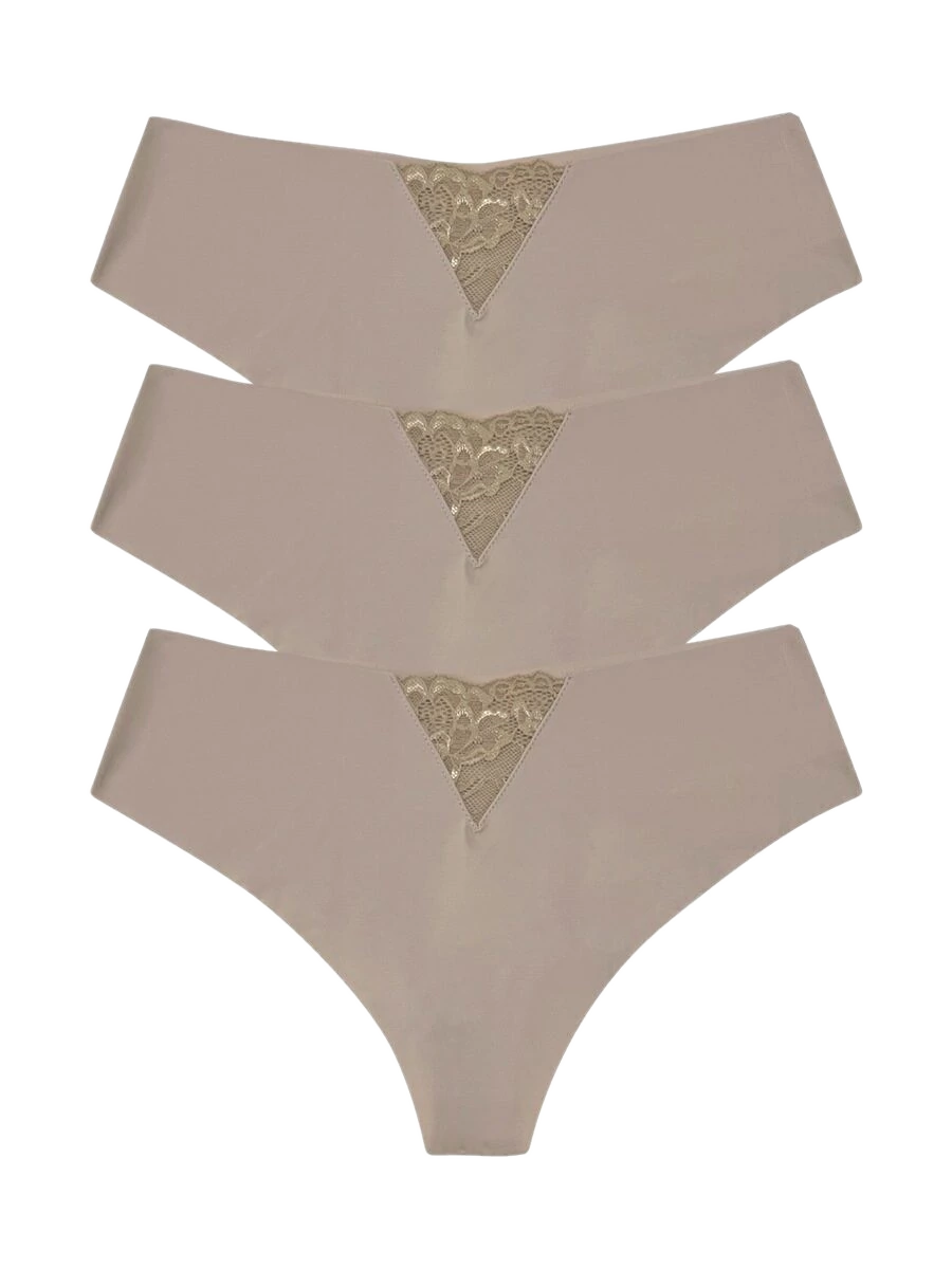 Culotte Segunda Piel Con Puntilla - Pack X3 Negro o Blanco o Azulino o Avellana (32) Cocot 6245