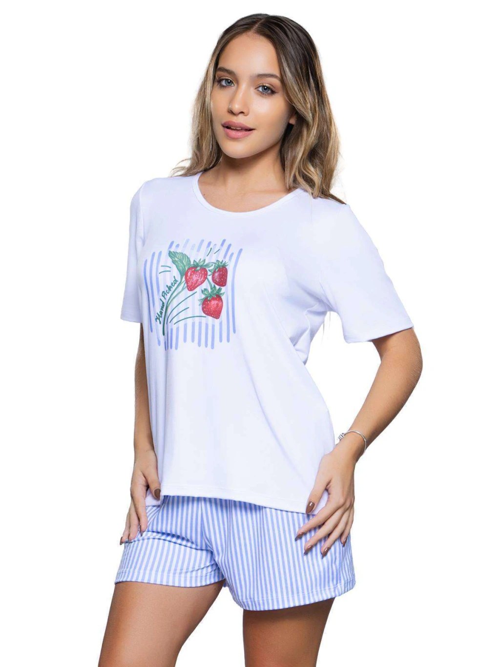 Pijama Manga Corta Y Short Frutillas Blanco Cocot 7486