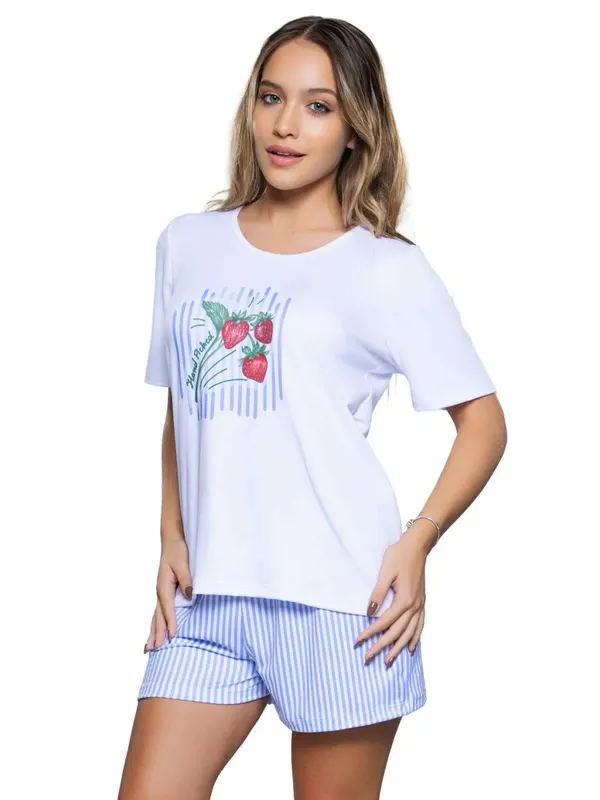 Pijama Manga Corta Y Short Frutillas Blanco Cocot 7486
