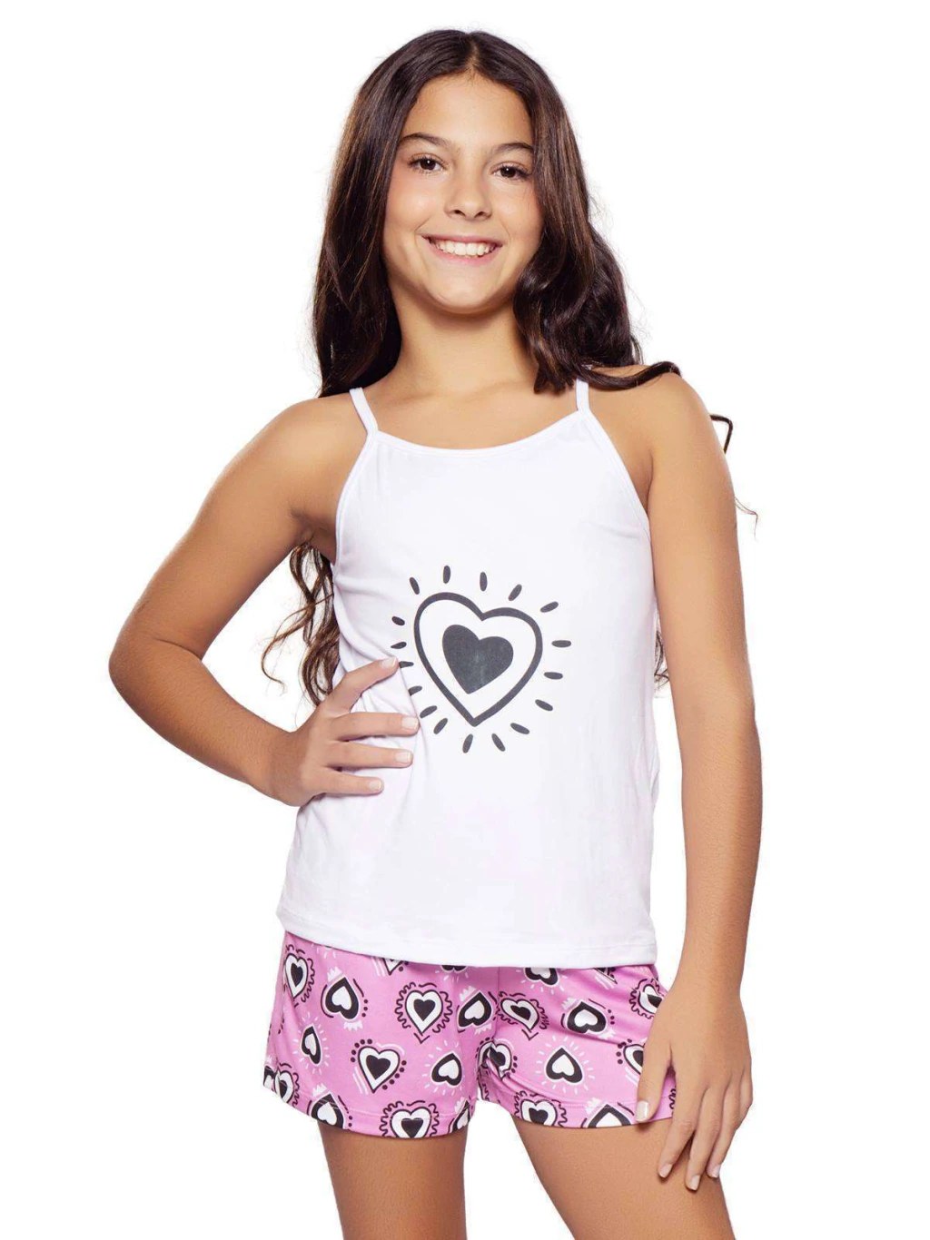 Pijama Teen Musculosa Y Short Corazon Blanco Cocot 7488