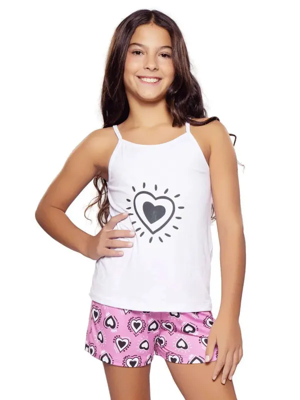 Pijama Teen Musculosa Y Short Corazon Blanco Cocot 7488